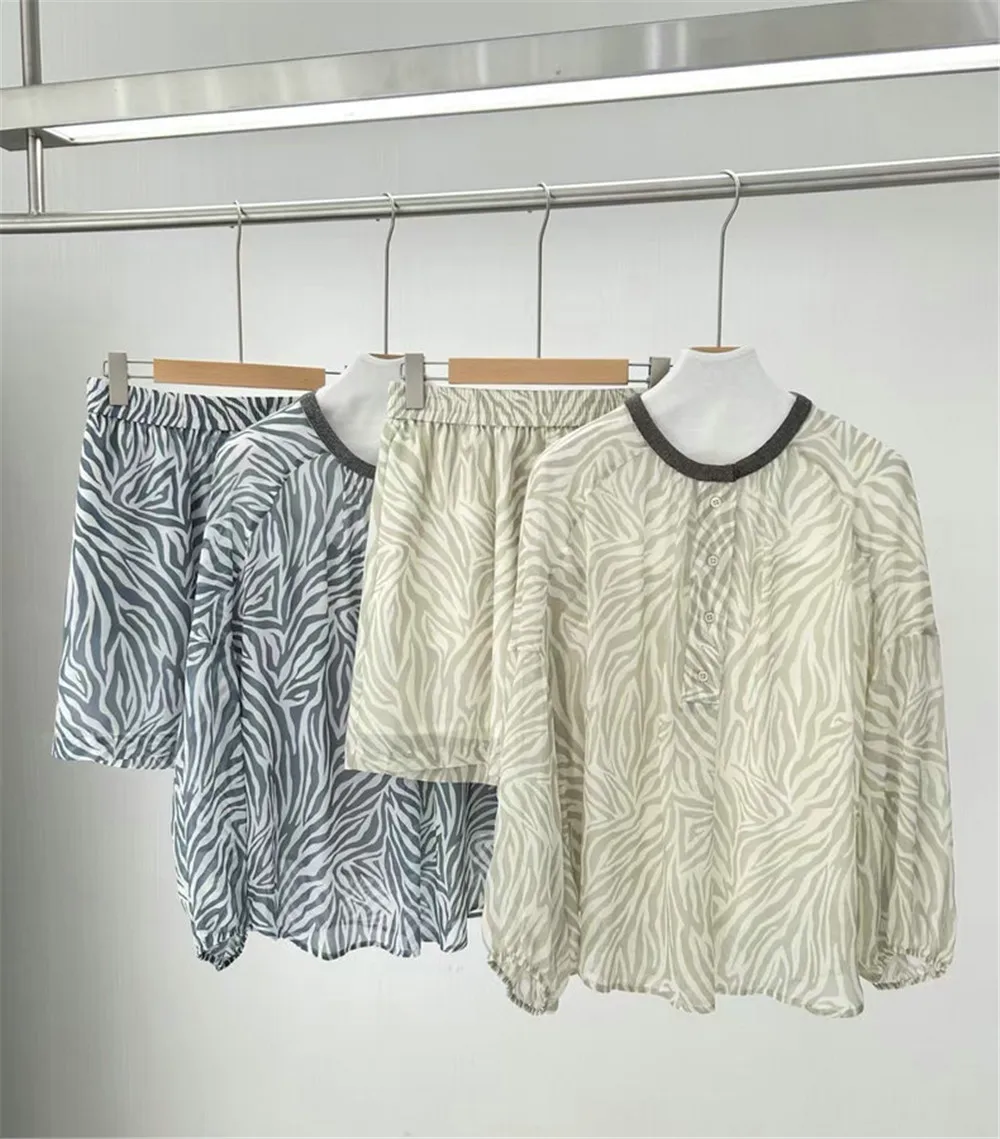 

Women's 25 Spring/Summer New Collection: Mulberry Silk Nail Bead Loose Printed Shirt+Casual Versatile Elastic Waist Shorts Two P