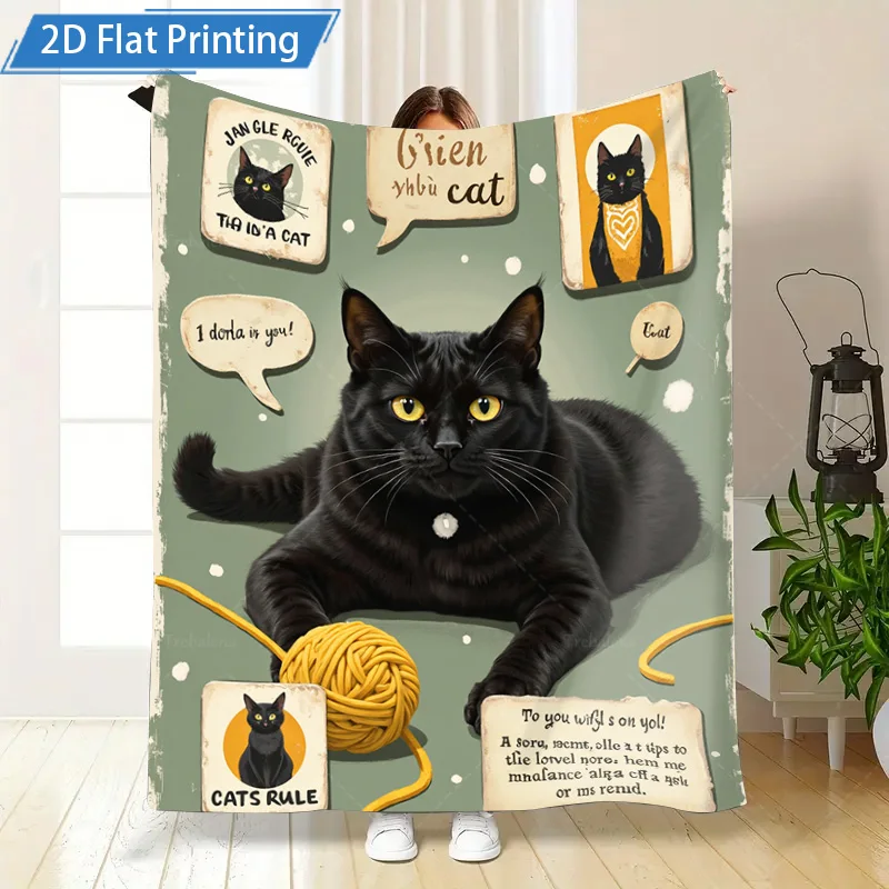 1 قطعة بطانية الفانيلا لطيف القط الأسود الصوف بطانية مع اقتباسات مضحكة وتصميم الغزل لديكور المنزل مريح