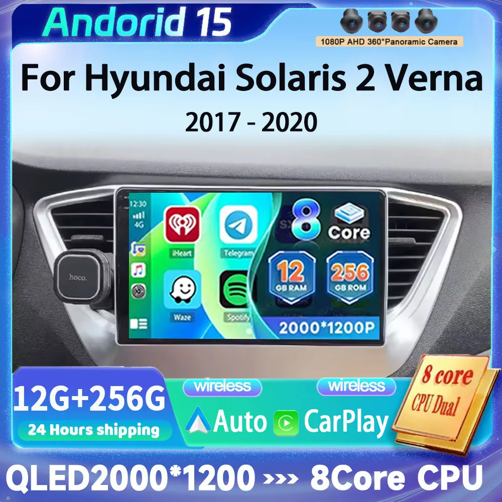 

Автомобильный радиоприемник для Hyundai Solaris 2 Verna Accent 2017 2018 2019 2020 Android 15, мультимедийный стереоплеер, навигация, GPS, головное устройство BT