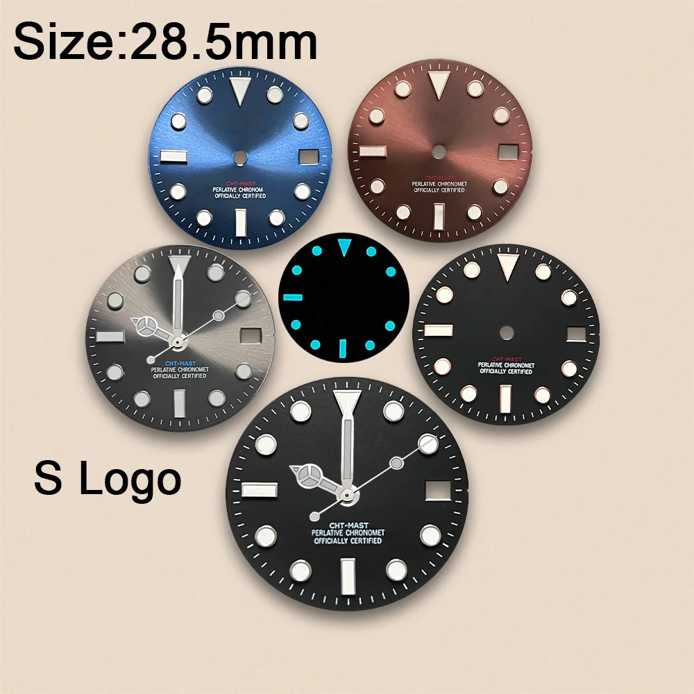 28.5mm S Logo SUB Sunray Dial Suitable For NH35/NH36/4R Janpan Movement Ice Blue Luminous Quality Watch Modification Accessories