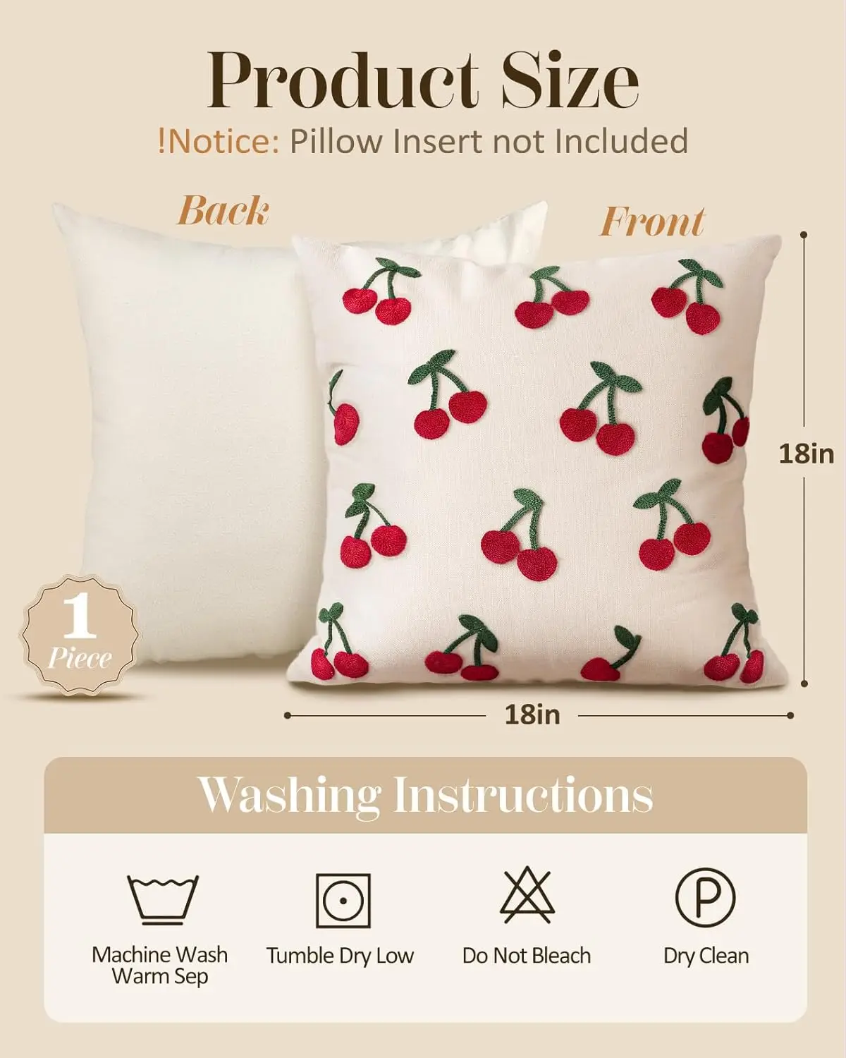 Little Cherry Double-Sided Pillow Case Spring Summer Boho Decorative Cushion Cover Print Home Decor for Couch Bed Sofa Patio