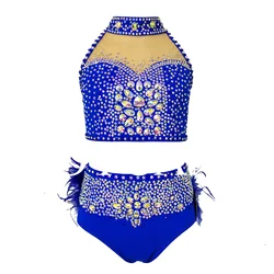 JoyCan Lyrical Dance Dress Blue Jazz Dance Costume Pole Dancing Clothes Girl Performance Training JC213