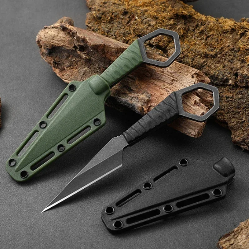 New portable outdoor camping straight knife, hiking self-defense survival knife, outdoor multi-functional edc knife