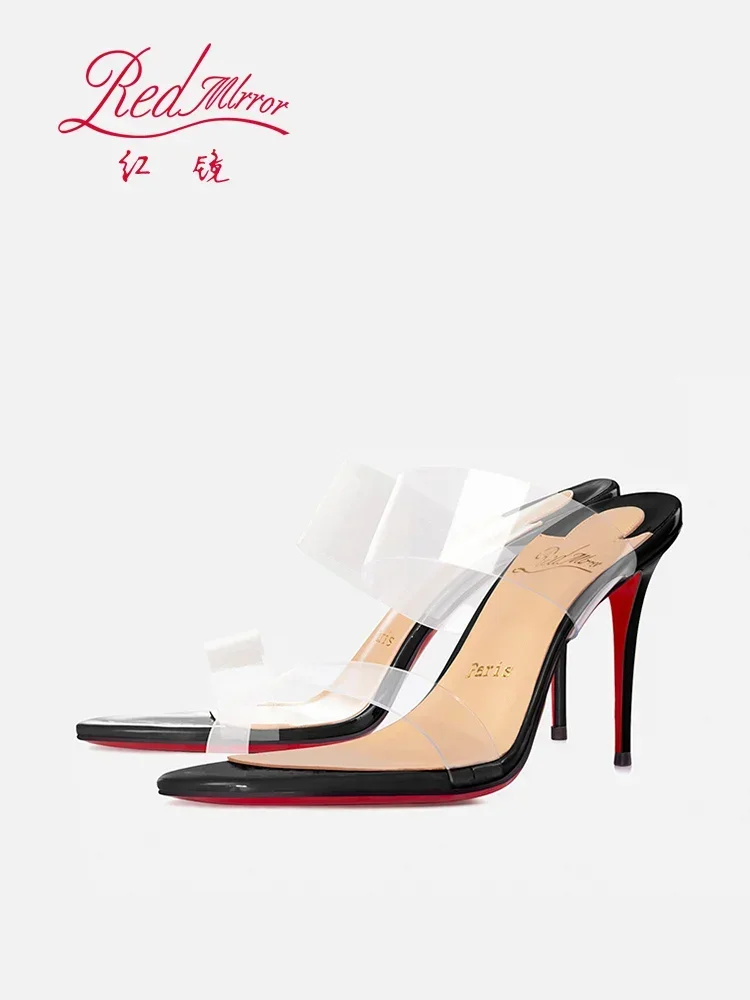 

Red sole transparent straight line with high heels sandals PVC soft and non yellowing exposed toe back handmade women's shoes