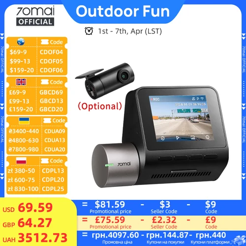 Imagen 1 del producto 70mai Dash Cam A510 1944P HDR GPS ADAS 4G conectividad 70mai 4G cámara frontal A510 coche DVR 24H soporte de estacionamiento cámara trasera