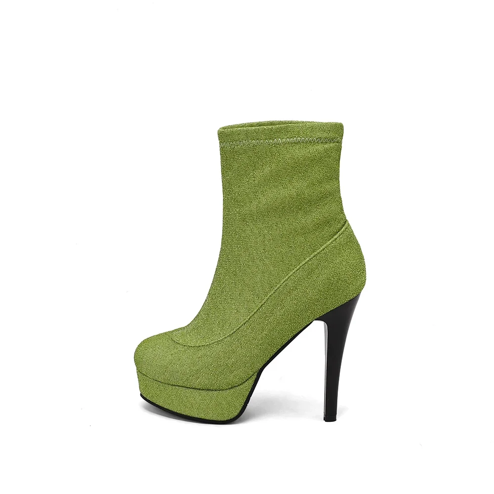 New Winter Sexy Black Green Women Mid Calf Boots Platform High Heels Lady Dress Shoes Plus Small Big Size 13 33 43 47 50 view 3
