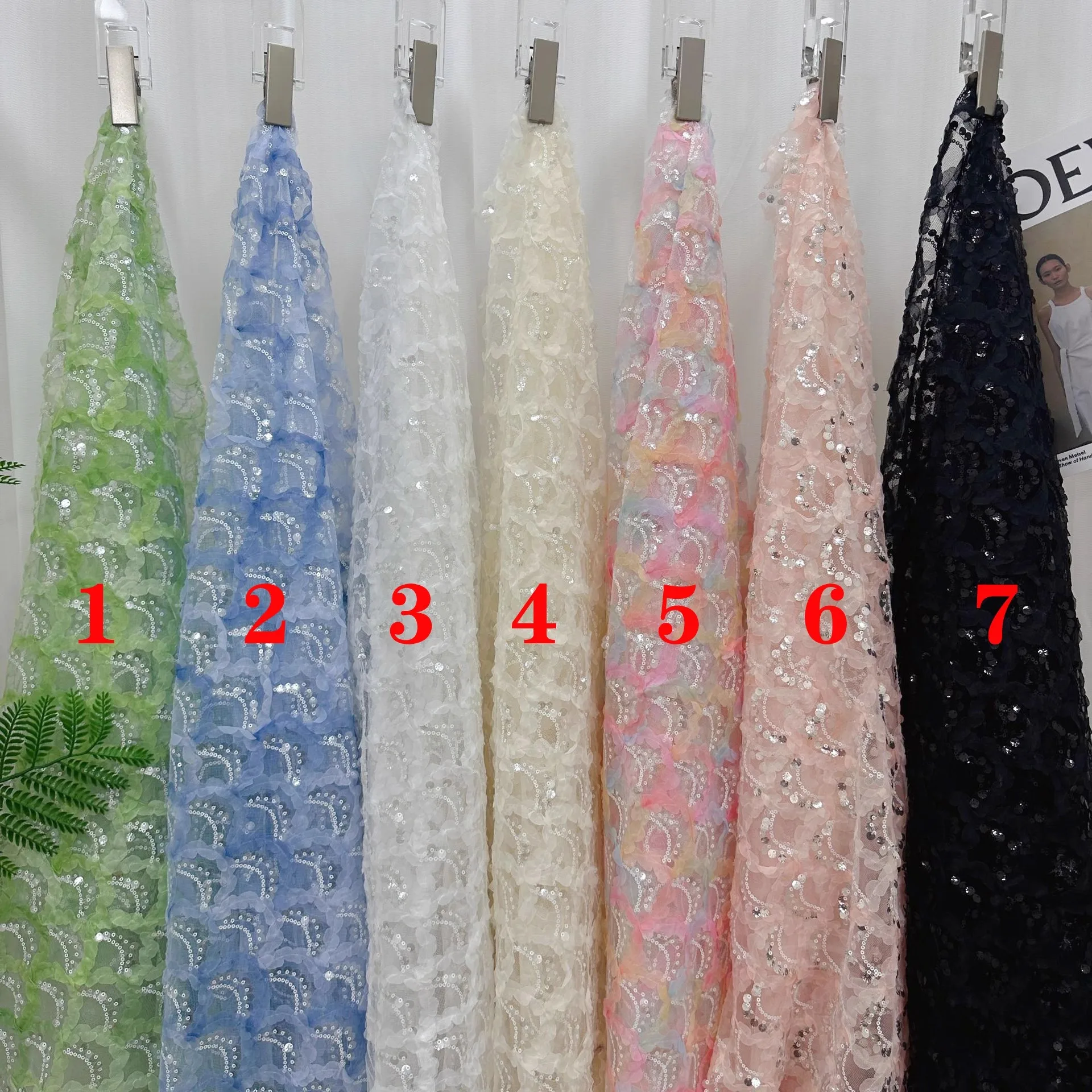 

1yard new gauze fabric 3D fish scale sequin embroidery tela wedding Dress cheongsam fabric for clothing