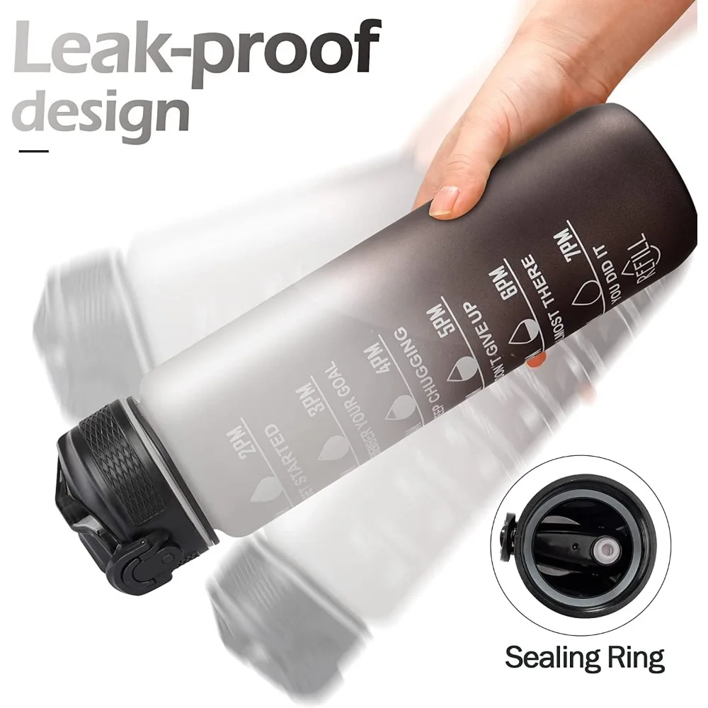 1000ml Leak Proof Water Bottles with Times to Drink and Straw Motivational Drinking Sports Water Bottle for Fitness Gym Outdoor image 2