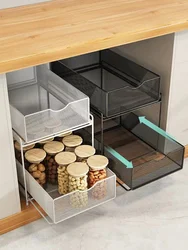 2 Tier Sliding Cabinet Basket Organizer Drawer Bathroom Pull-Out Double Shelf Under Sink Cabinet Shelf Baskets Countertop Pantry