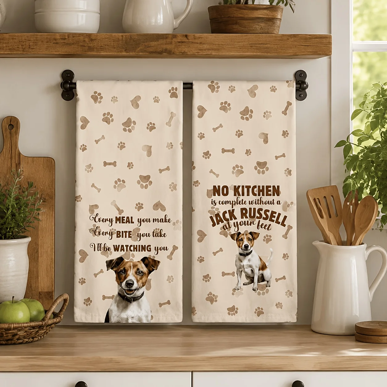Pack of 2 decorative kitchen towels, kitchen towels, dish towels Jack Russell