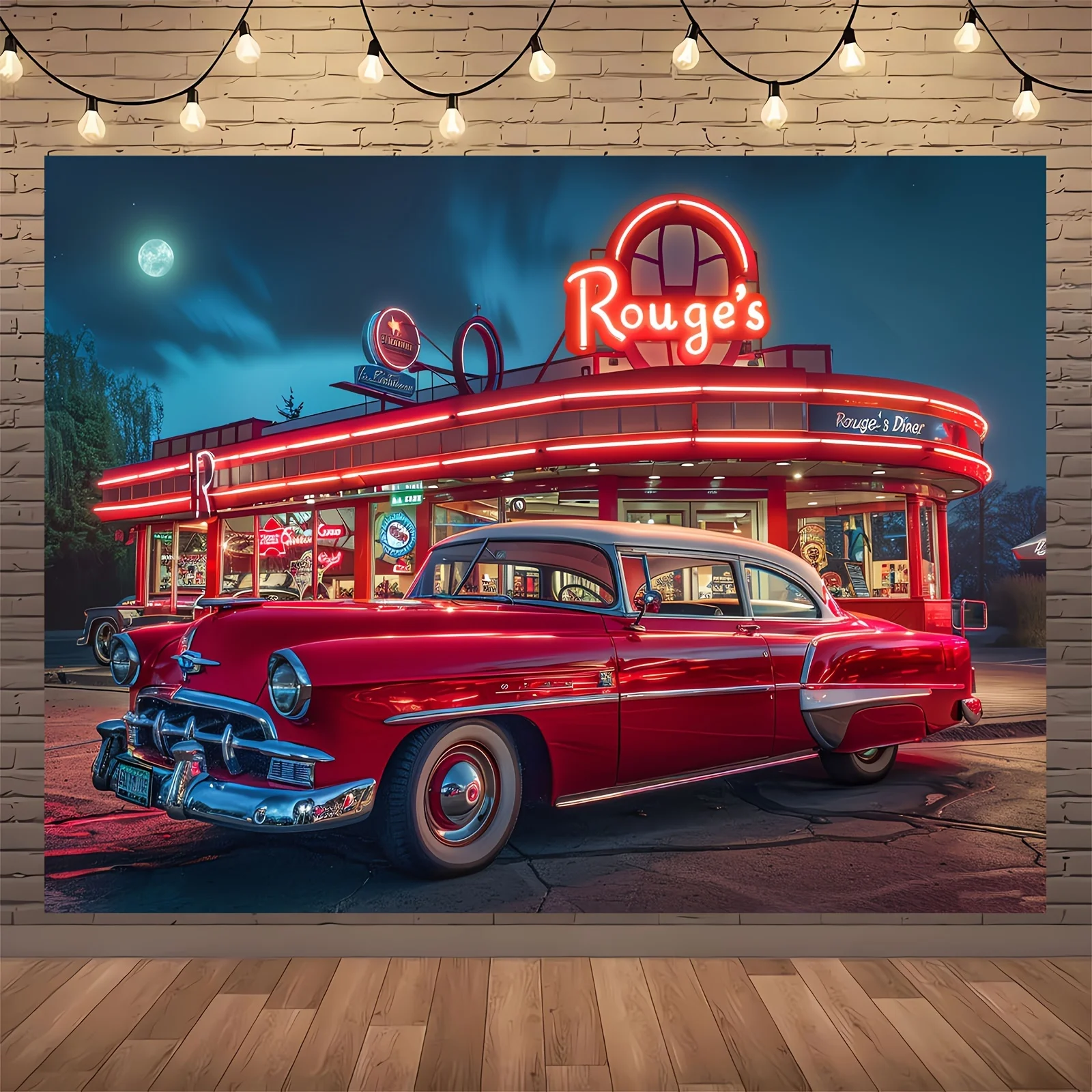 1950s rock restaurant background 1950s classic car retro retro photography background Photo shoot Studio props party decorations