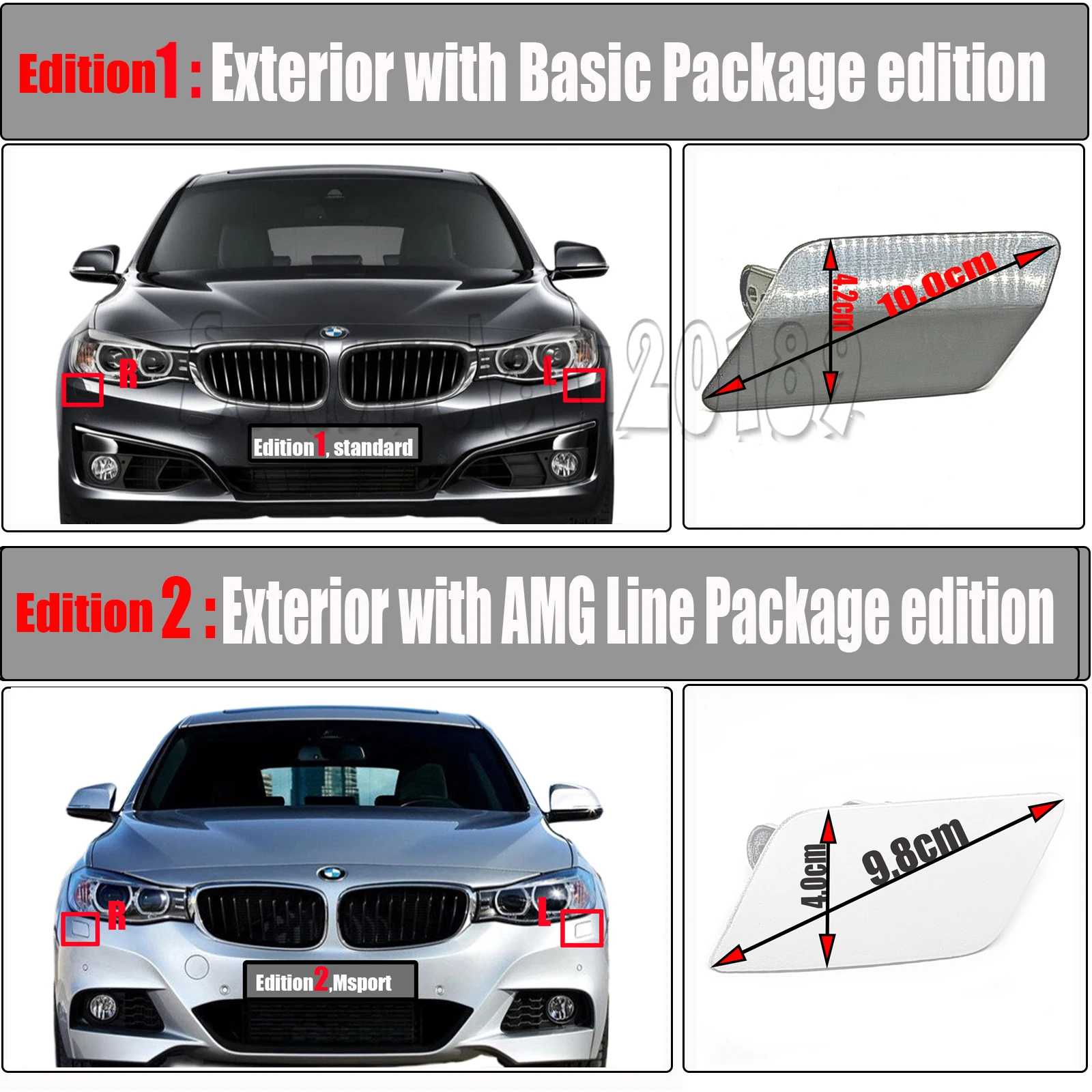 2pcs Headlight Washer Cover for 13-24 BMW GT series 3 F34 GT3 Gran Turismo GranTurismo 318d 320i 325d 328i 330d 335i Bumper