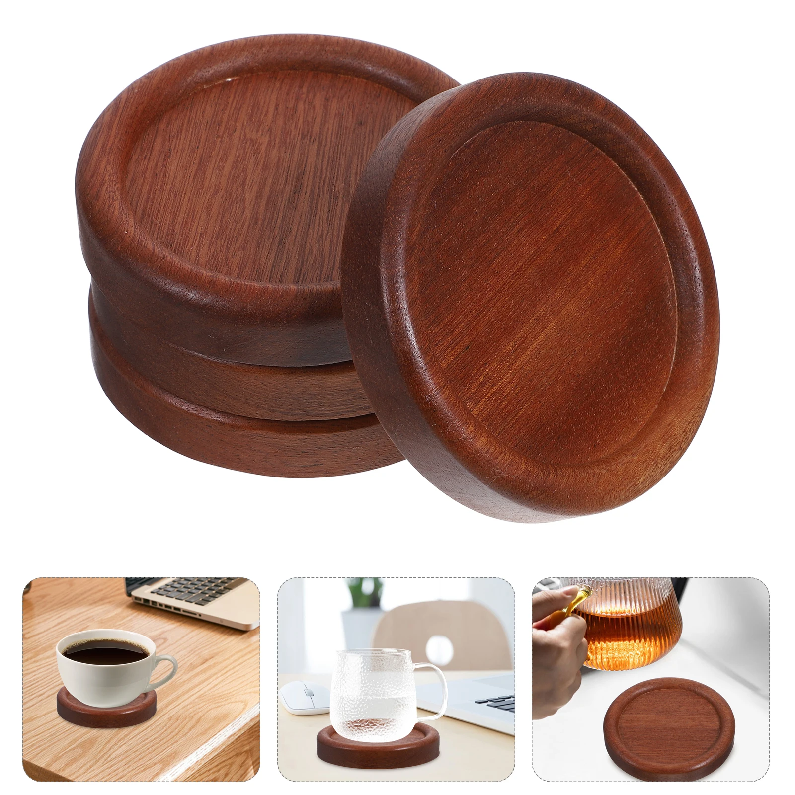 

4pcs Round Wooden Heat Insulation Mats Protective Mug Pads For Home Coffee Table Kitchen Tabletop Protection Wood Cup Pads