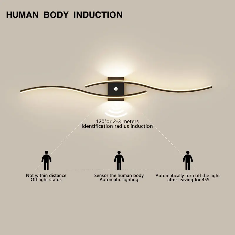 PIR Motion Human Sensor LED Wall Lamps For Bedroom Home Lighting Fixture Black White Gold LED Induction Wall Lights Wall Sconce