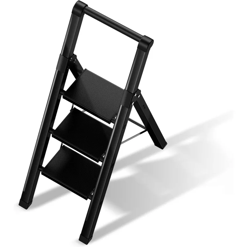

3 Step Ladder,Folding Step Stool with Aluminum Wide Pedal& Convenient Handgrip,330lbs Capacity Steel Ladder