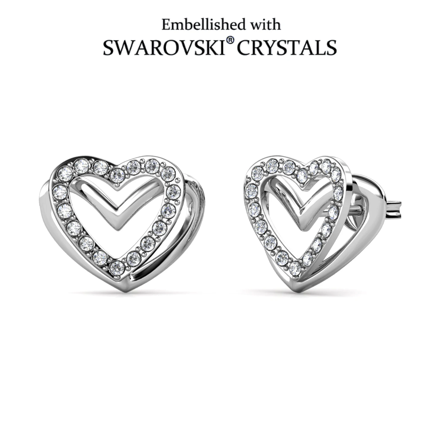 

Винтажные серьги-гвоздики с двойным сердцем, украшенные кристаллами Swarovski, модные украшения для женщин, элегантные, для вечеринок и повседневной носки, классические