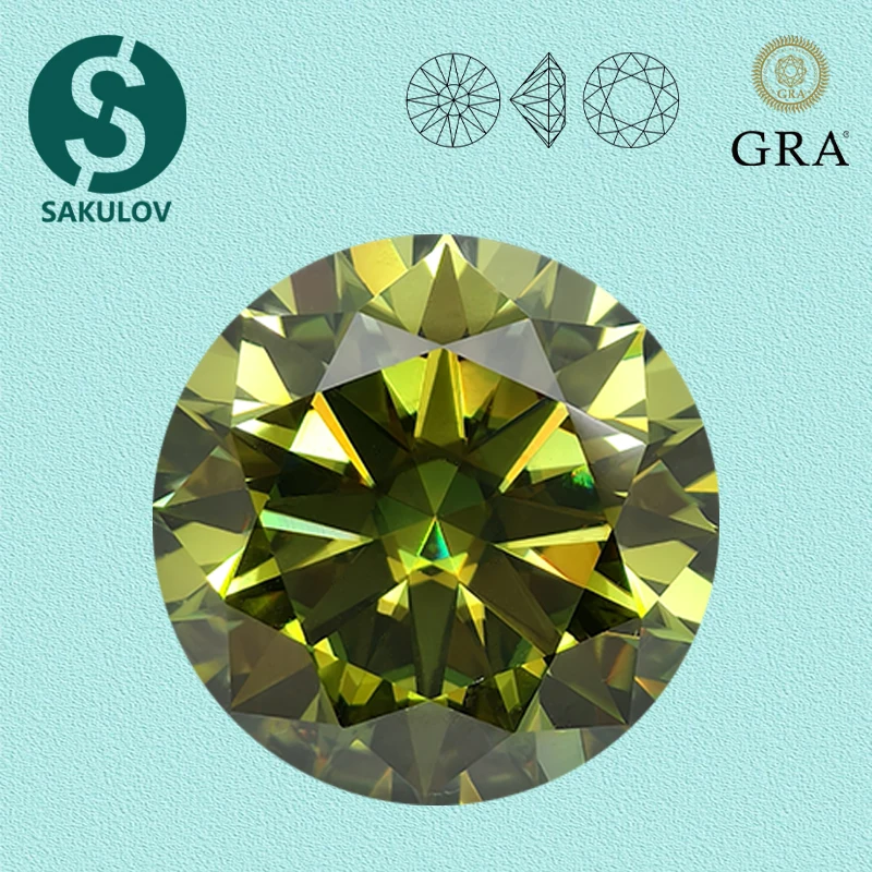 

Natural Olive Color Round Cut Moissanite Loose Stone 5.0-11.0mm VVS1 Quality Pass Diamond Tester with GRA Certificate