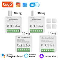 Tuya Mini Wifi Switch Relay 1/2/3/4 Channel 2-way Control Light Switch Automation Module Work With Alexa Google Alice Smart Life