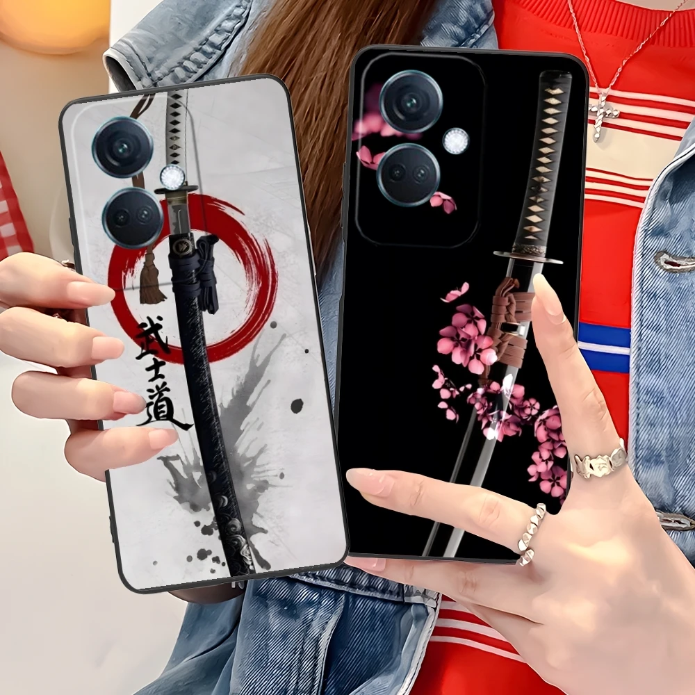 Katana Samurai Ronin Mobile Cell Phone Case for OPPO Find X5 X3 X2 A93 Reno 8 7 Pro A74 A72 A53 Black Soft Phone Cover Shell