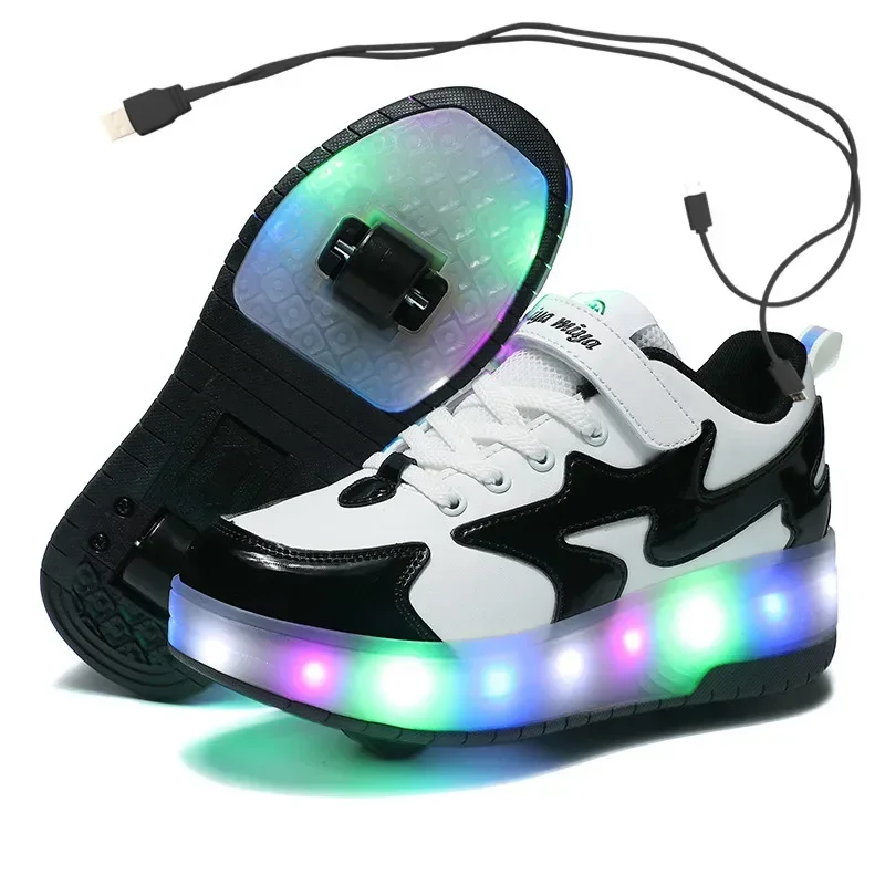 size 29-40 Children Led Shoes Two Wheels Luminous Glowing Casual Sneakers Light Roller Skate Shoes Kids Boys Girls USB Charging