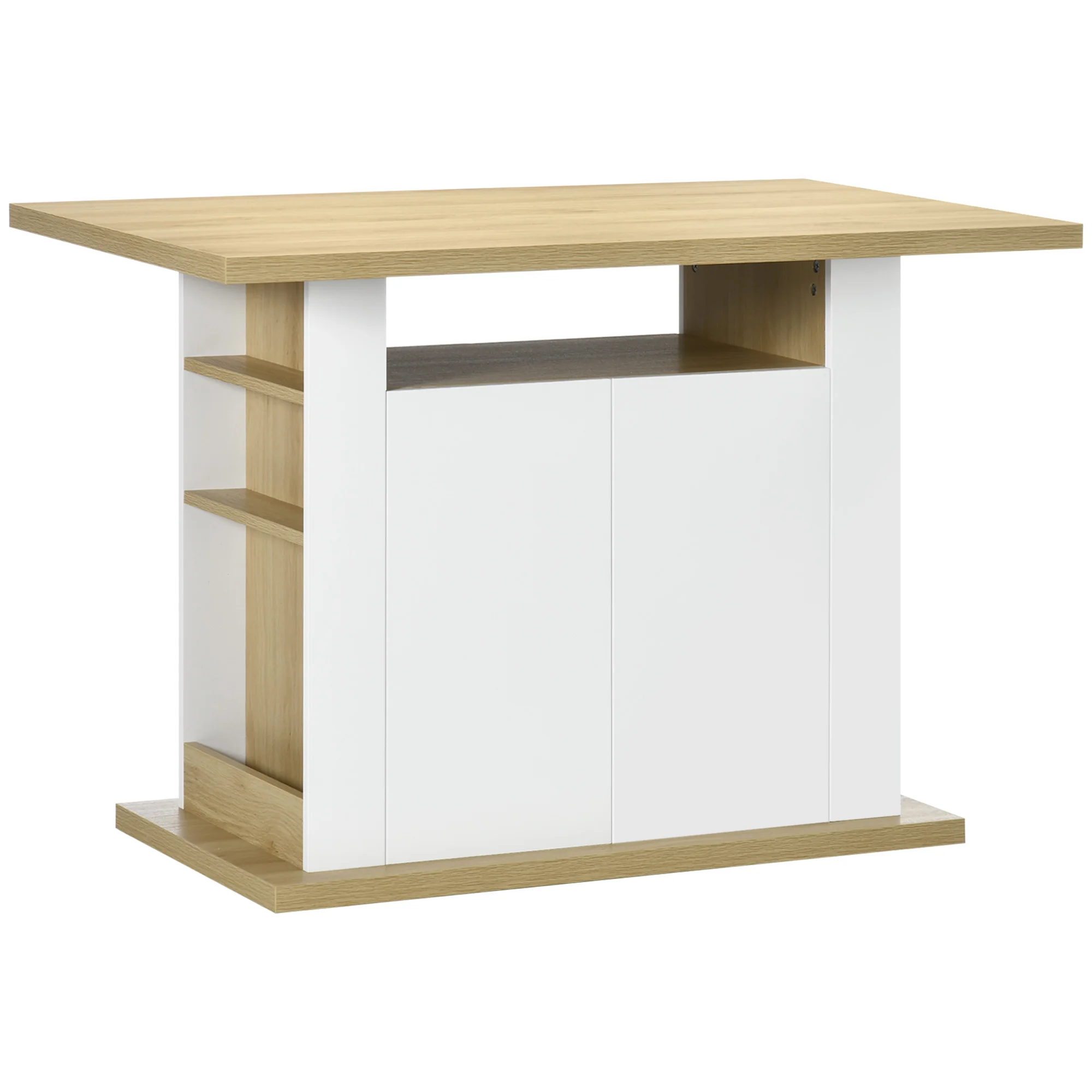 Homcom Kitchen Island, per 4-6 persone, Mobili da cucina con 4 ante, scomparti aperti, ripiano regolabile, 110X70X75,5 cm, rovere e bianco