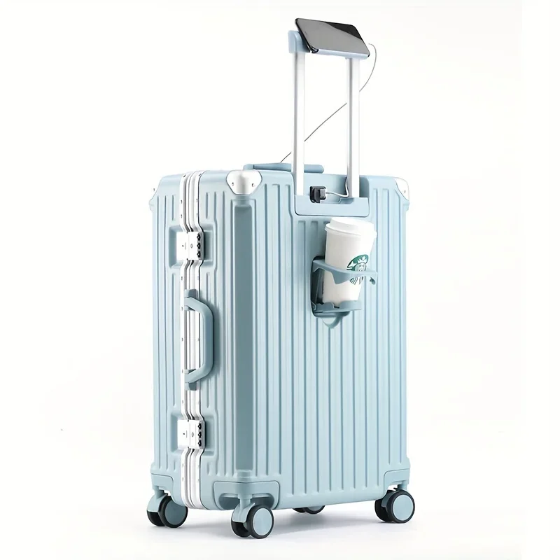 Multifunction Suitcase Luggage with USB Cup Holder Aluminum Frame Password Trolley Case 20/24/26/28 Inch Suitcase Trip Cabin