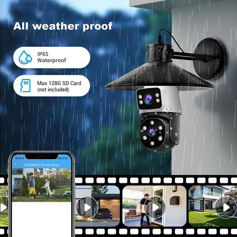Câmera de vigilância PTZ com lâmpada de 4MP, sem fio, lente dupla de 2MP, rastreamento humano de visão noturna, monitor de bebê de segurança