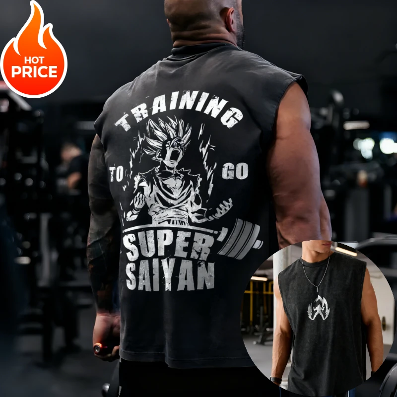 Super saiyan son goku anime dragon ball ginásio harajuku primavera verão masculino regata de fitness oversized casual esportes sem mangas camiseta