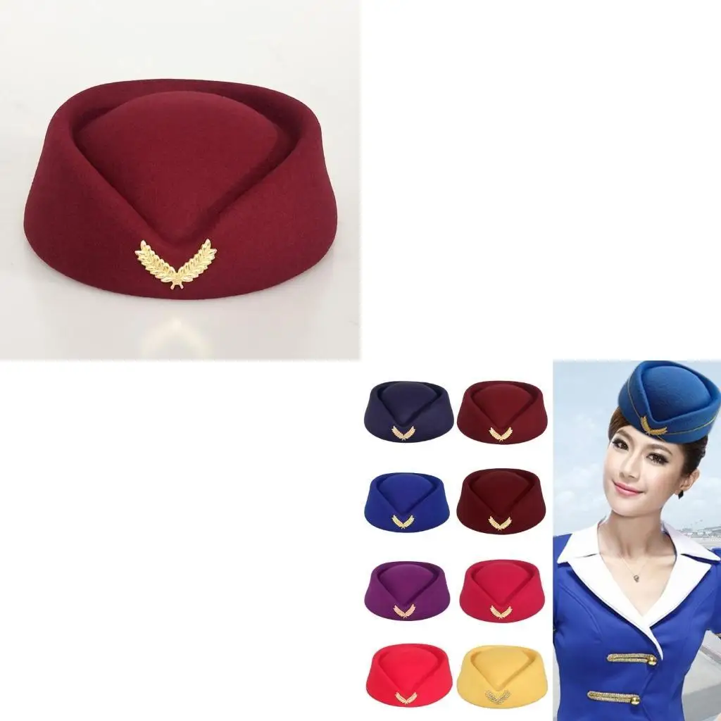 

652F Solid Color Female Flight Attendant Hat Sweet Business Uniform Live Show Women Caps Hats Air Hostess Cosplay