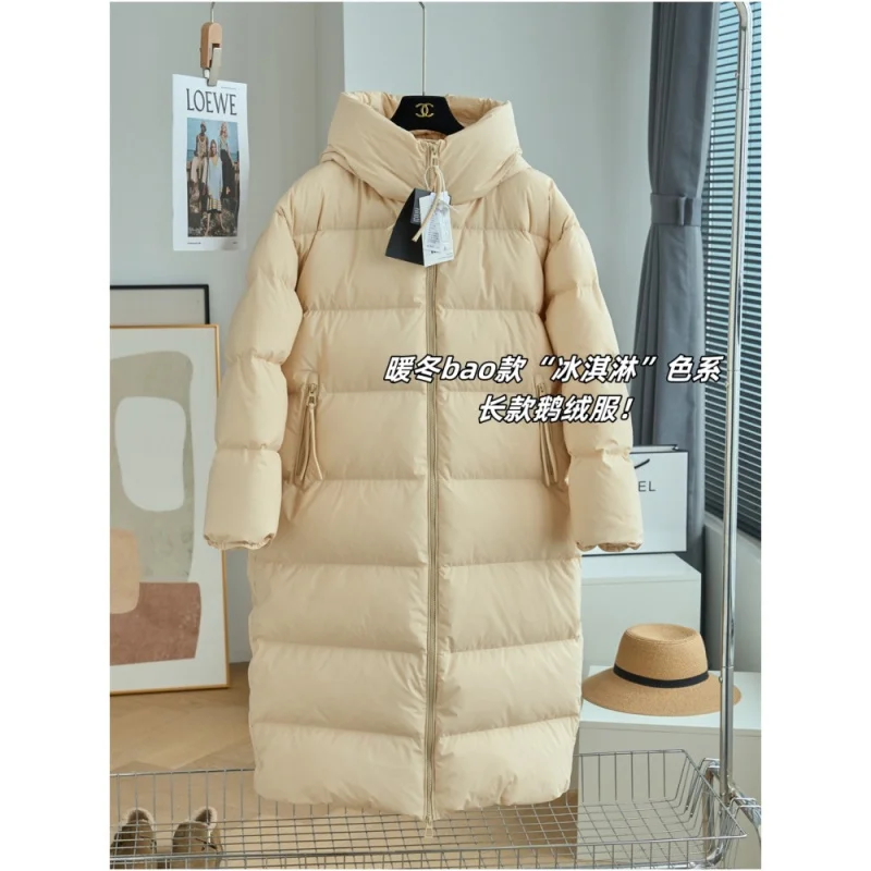 G102506~Ice Cream Color Series90White Goose down Mid-Length down Jacket Slimming Hooded Thick Warm Jacket24