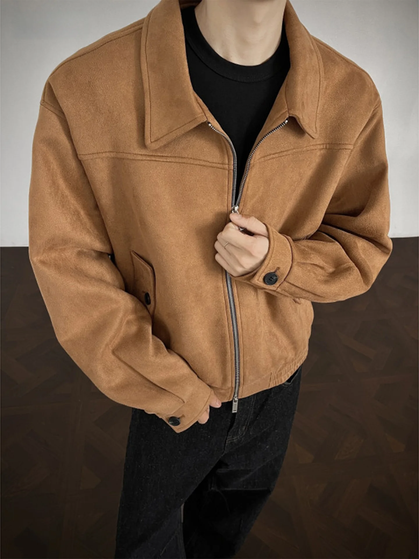 

Винтажное замшевое джето Barnes, мужское повседневное пальто с воротником, весенне-осеннее пальто свободного кроя в американском стиле для отдыха