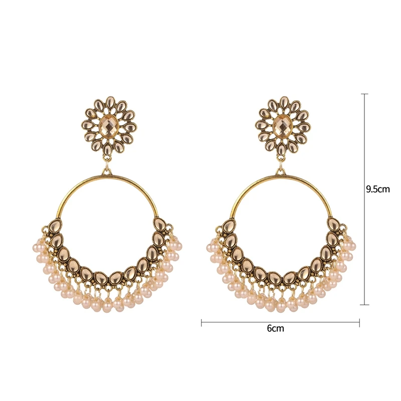 Luxury Coffee Zircon Indian Bride Wedding Earring Femmes Jhumka Jewelry Pearl Tassel  Crystal Flower Round Dangle s For Women