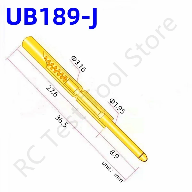 10/50PCS UB189-J Spring Test Probe Test Pin Pogo Pin PCB Test Tool Length 36.5mm Pin Dia 3.16mm Sharp Tip Dia 1.95mm Test Tool