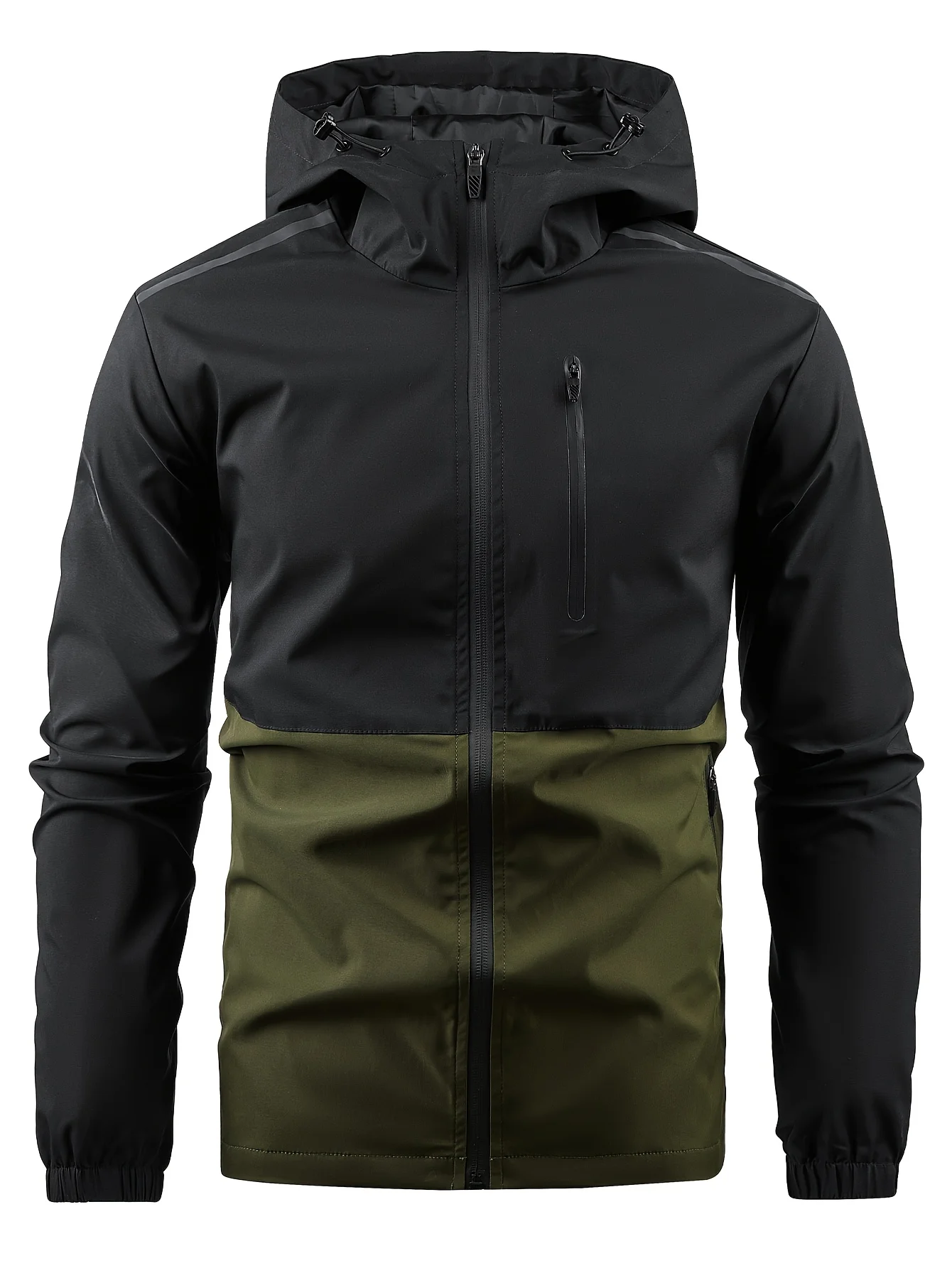 

Men's Contrast Hooded Sleeve Zip Trench Jacket with Zip Pockets, Versatile Sports Jacket for Outdoor and Sports Wear