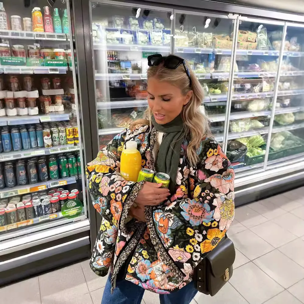 Printed Women's Jacket Autumn Quilted Double-sided Cotton Jacket Cardigan Long-sleeved Cashmere Jacket Elegant Women Streetwear