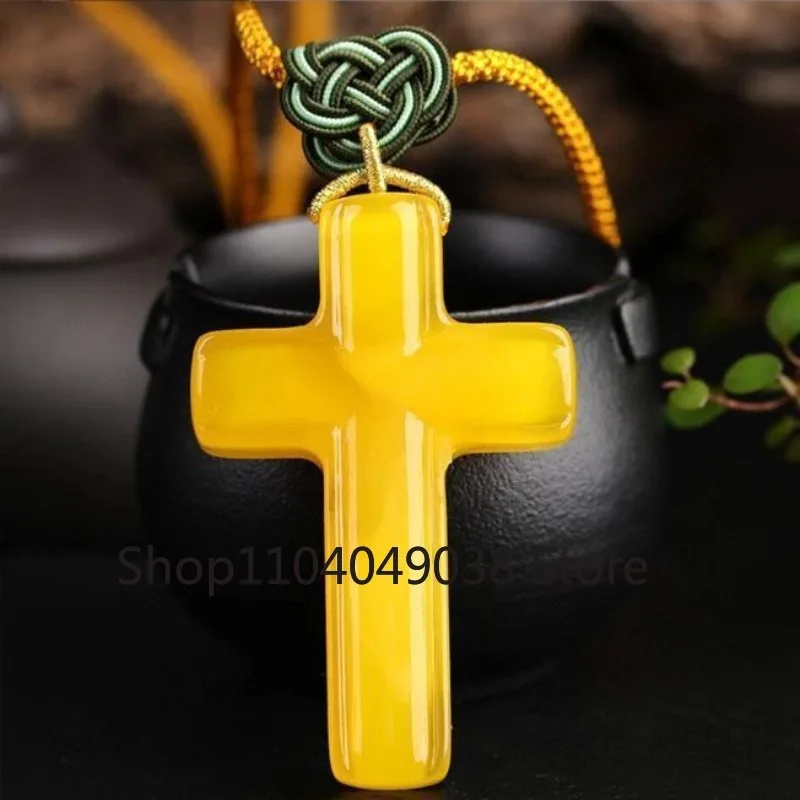 Amber Beeswax Cross Pendant Men's and Women's Chicken Oil Yellow Clavicle Chain Pendant Jewelry Wholesale