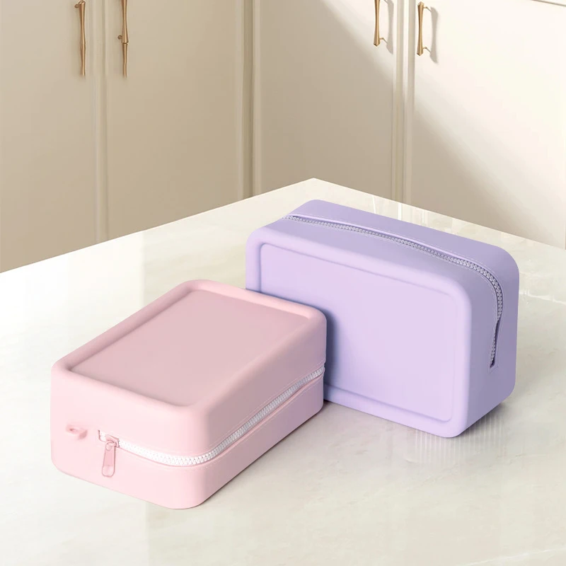Silicone Storage Bag Women's Portable Large Capacity Square Toiletry Bags Outdoor Traveling Waterproof Cosmetic Pack