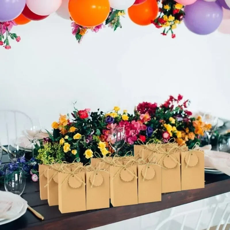 Rustikale braune Geschenktüten im Retro-Stil, lebensmittelechte Leckerlibeutel mit Baumwollschnüren für Jubiläumskekse, Weihnachtsbonbons, Geschenke