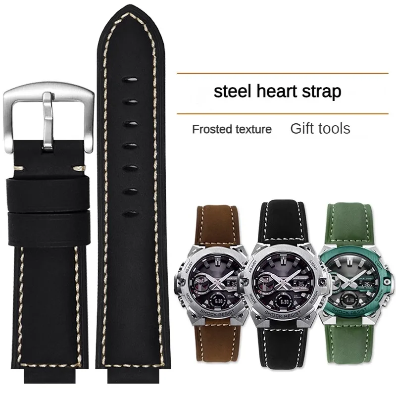 

Crazy Horse Leather Vintage Watch Band With GST-B200 B400 Steel Heart GA110 DW5600 GM2100 Series