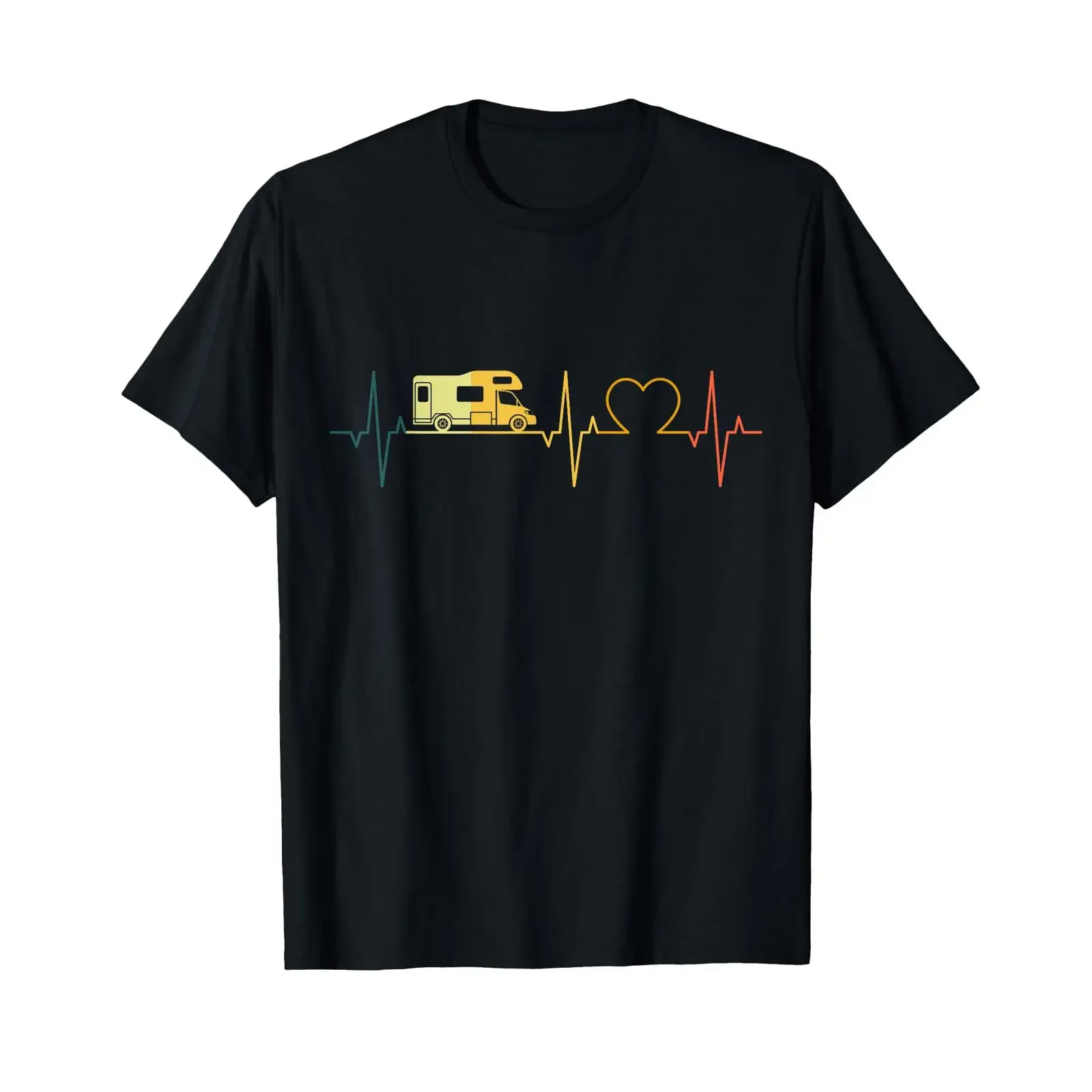 Caravan Heartbeat Retro WoMo ECG Camping Heart T Shirt vintage Washed Stylish Slightly designer clothes Stretched Soft graphic