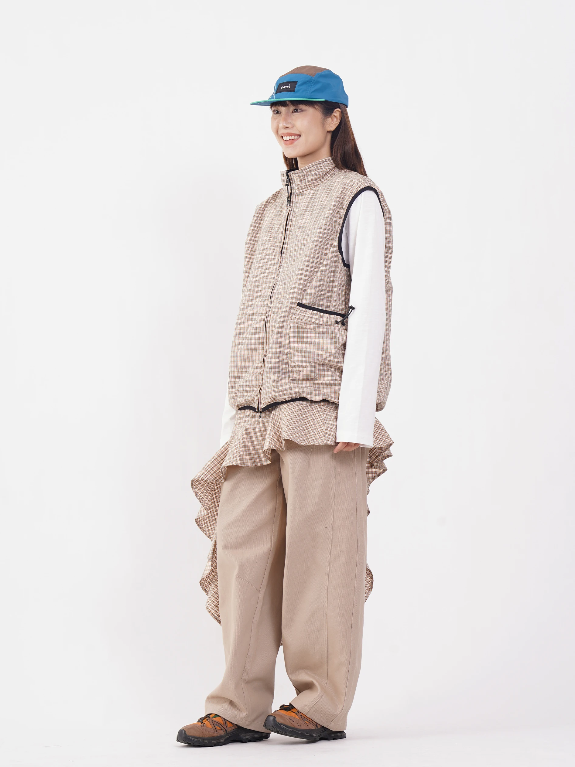 

LFlow клетчатый двусторонний носимый повседневный жилет с воротником-стойкой, универсальный женский жилет для поездок на работу Faion