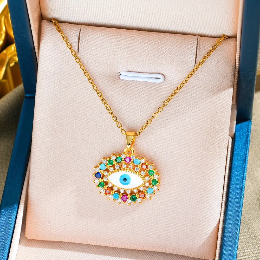 Новейшее турецкое женское колье Blue Eye Devil's Eye из титановой стали 2023 года, нишевая цепочка на ключицу.