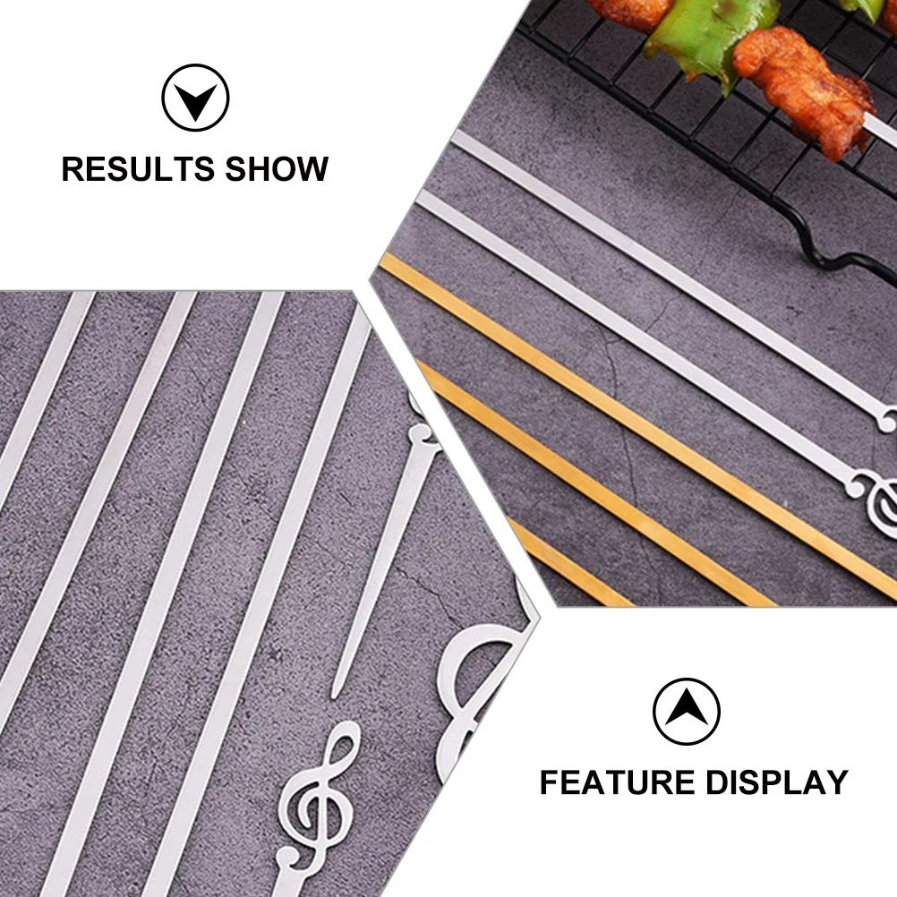 

5pcs Creative Music Note Bbq Skewers Stainless Steel Flat Sticks Reusable Grilling Tools For Vegetables Meat Camping Party