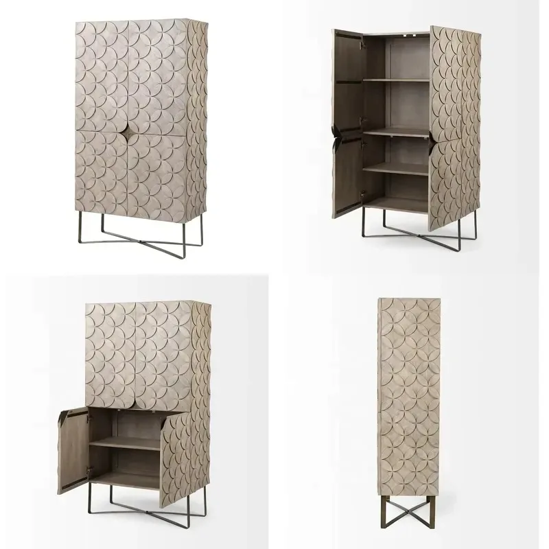 Modern Metal and Solid Wood 2 Door Wardrobe Bedroom Furniture Storage Cabinet for Home Organization Wholesale
