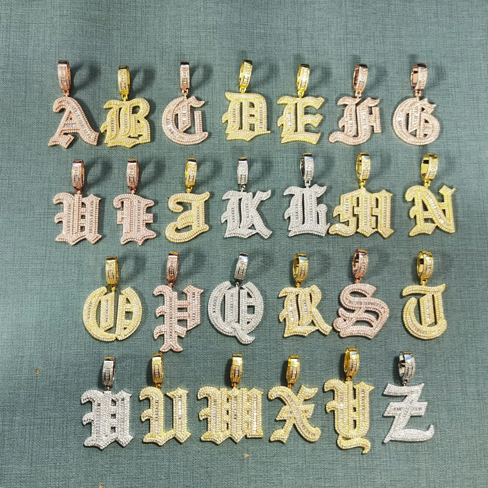 UWIN Custom Old English Latin Alphabet Pendant Iced Out Cubic Zirconia Charms Personalized Fashion Hip Hop Jewelry for Gift