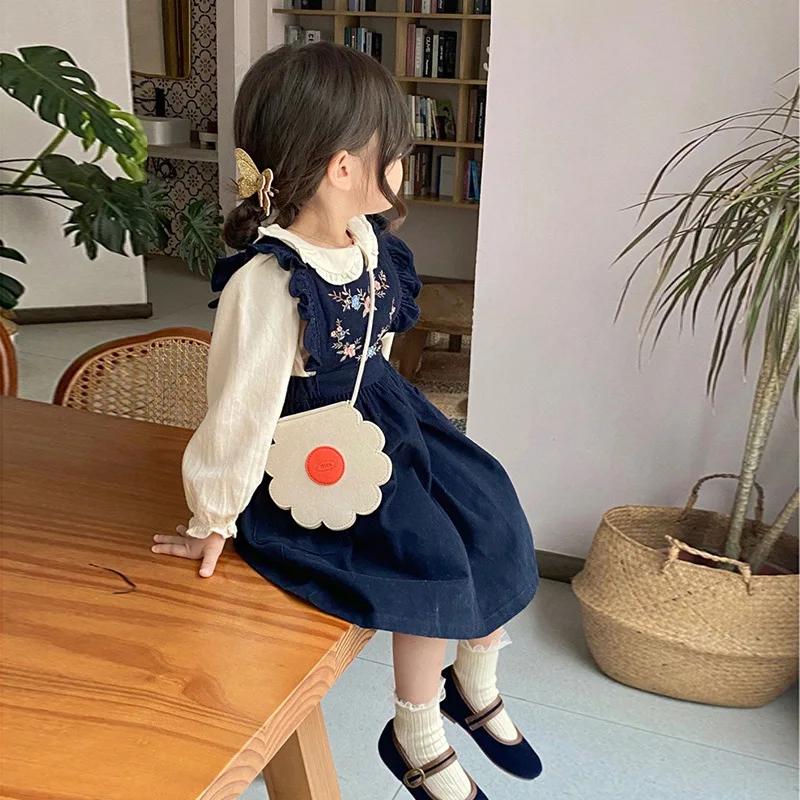 

Girl Dress 2024 Autumn New Retro Style Vest Skirt Doll Collar Shirt Casual Simple Fashion Loose Sweet Korean Active Vintage Cute