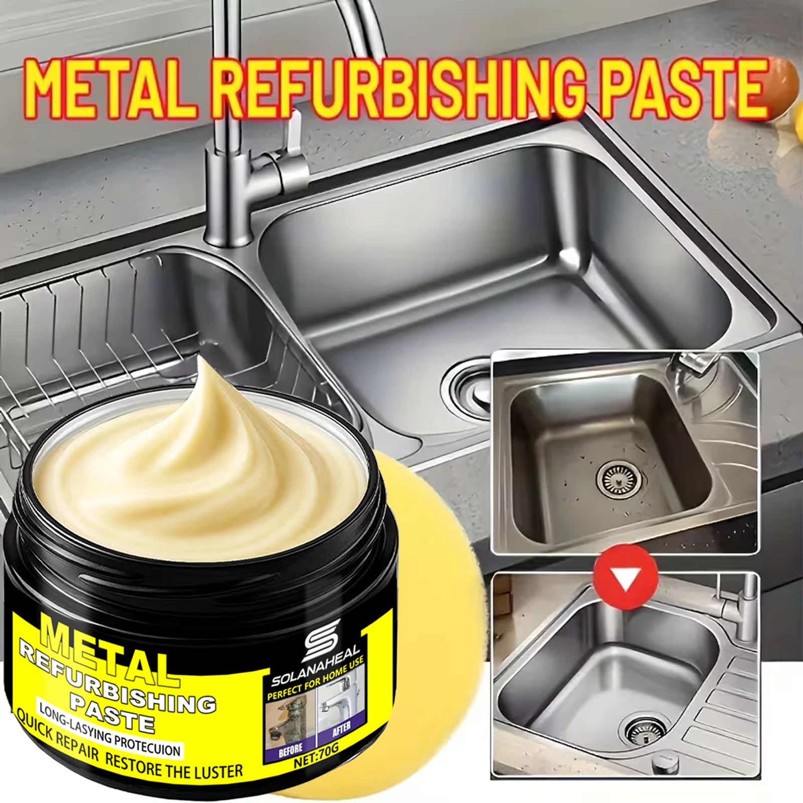 Metal polishing paste 70g - stainless steel quick renovation kit, bathroom shower chrome-plated part renovation cream，suitable