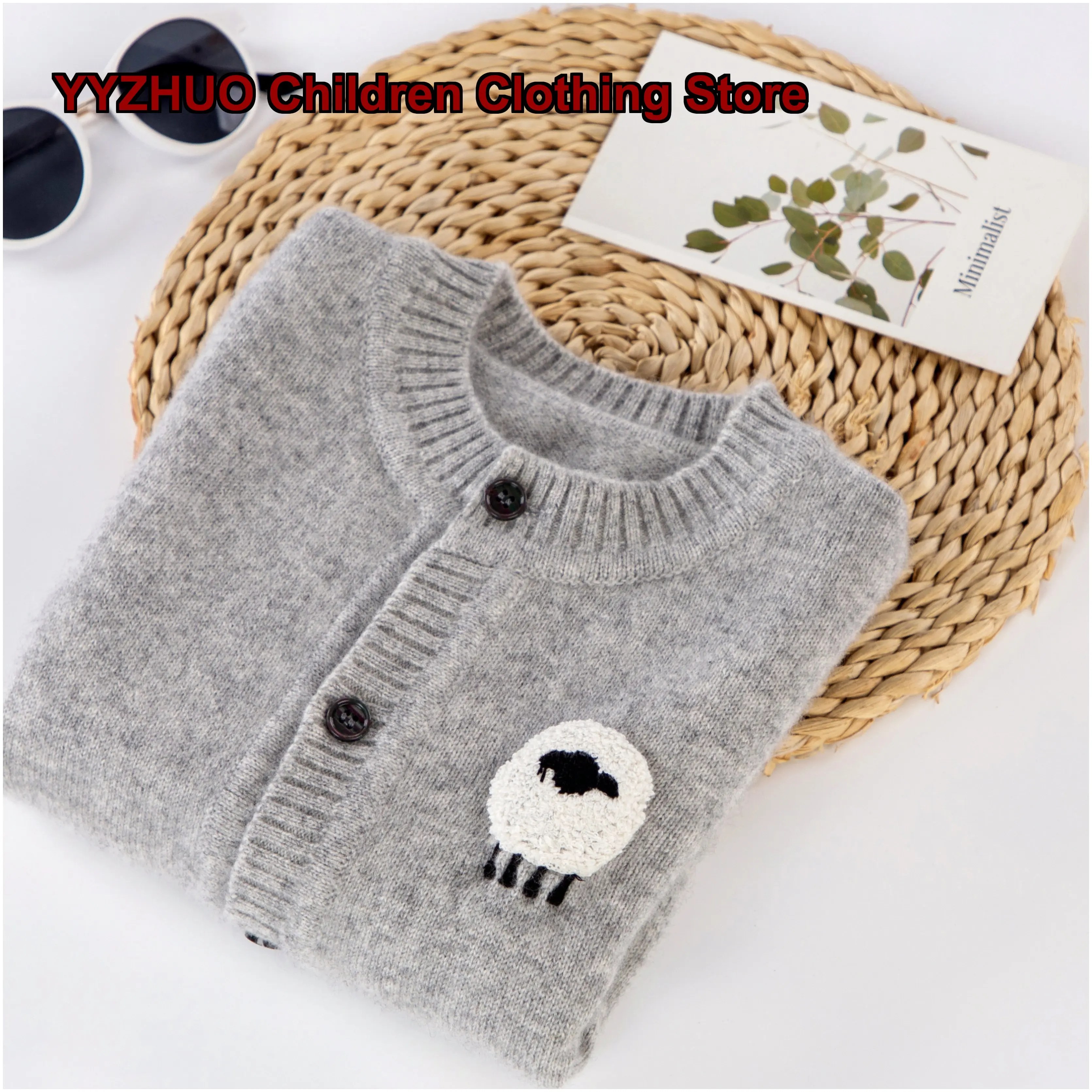 Kids Cashmere Cardigan Autumn Winter Cartoon Print Wool Coat for Baby Girls