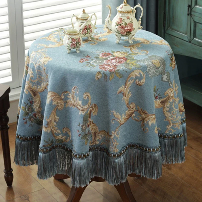 European Dustproof Tassel Table Cloth Embroidery Tablecloth Round Dining Desk Retro Table Cover Cloth Living Room Decor 식탁보