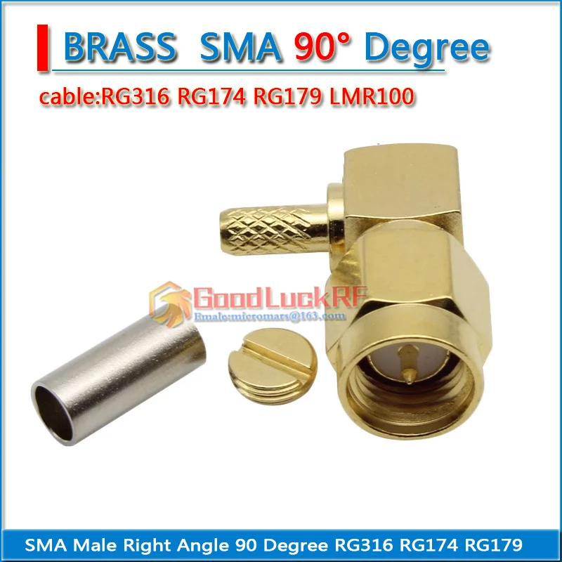 RP-SMA Rpsma Rp Sma Mannelijke 90 Graden Haakse Type L Voor Rg316 Rg174 Rg179 Lmr100 Vergulde 50ohm Rf Connector Adapter Kabel